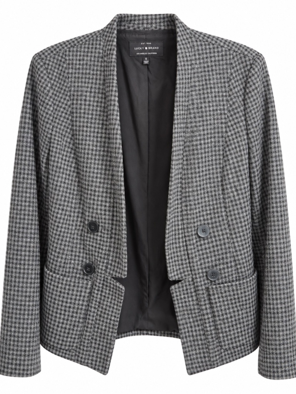 Lucky Brand Wool Blend Grey Houndstooth Blazer Jacket Size 8